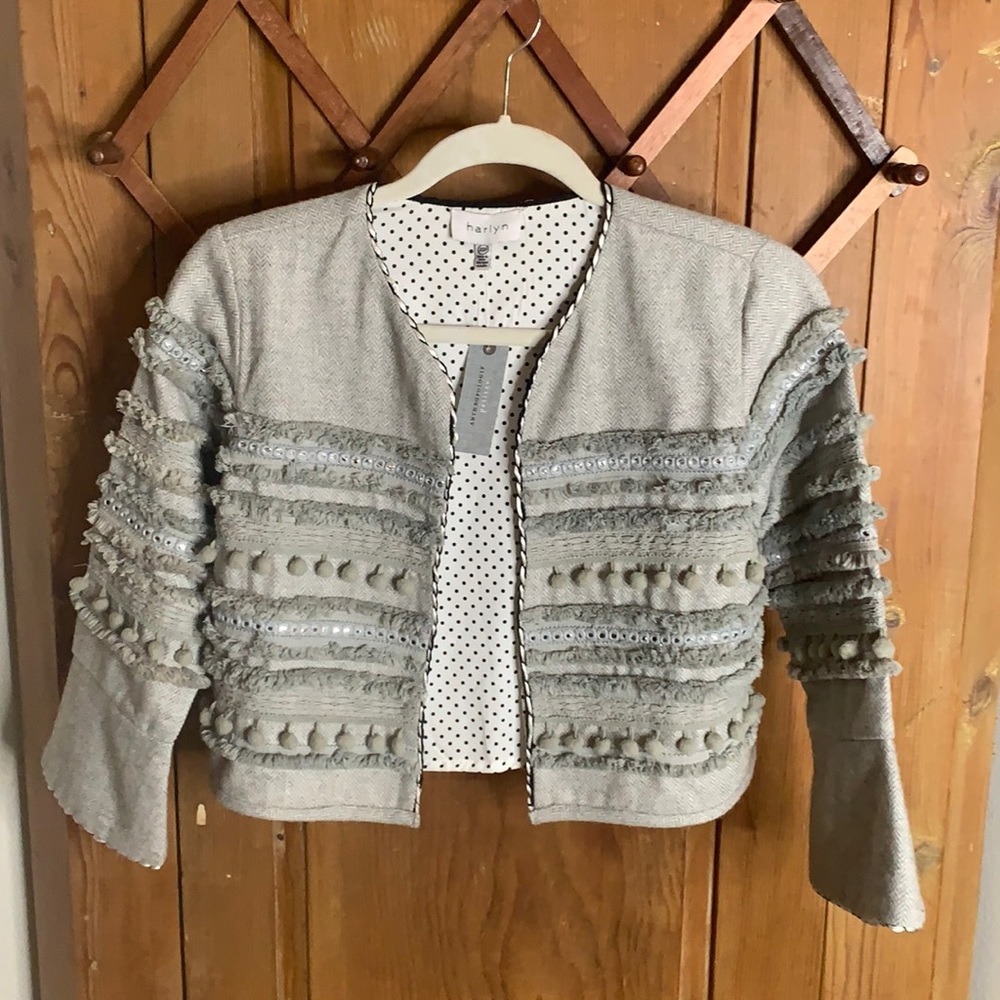 Harlyn Anthropologie laced fringed short jacket